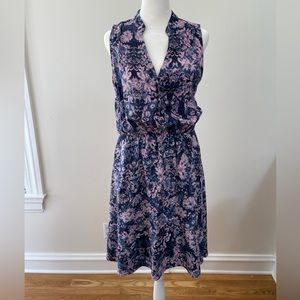 Rebecca Taylor size 6 sill dress in a navy/lilac floral pattern